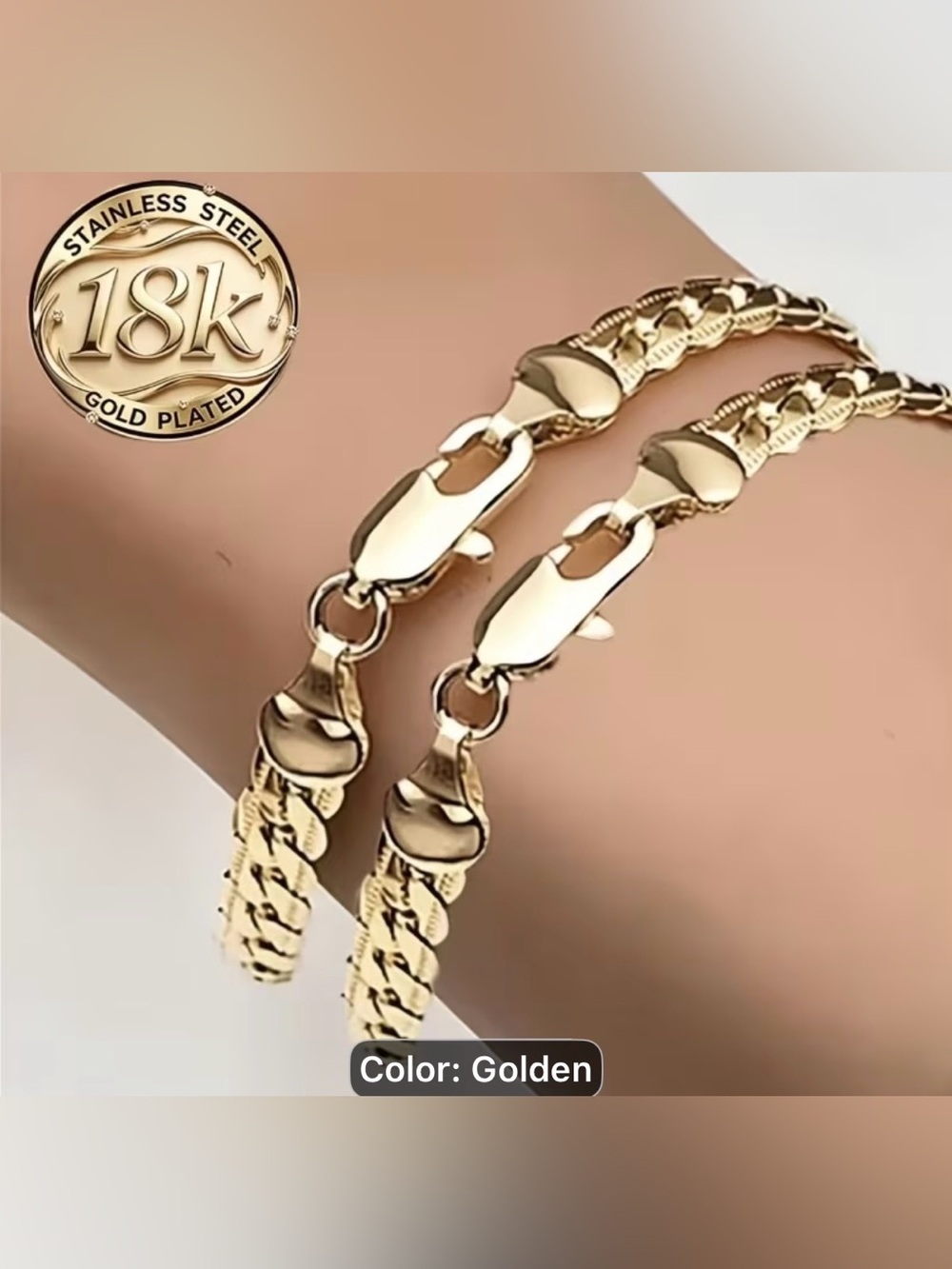 2pcs Classic Golden Stainless Steel 18K Gold-Plated Women's Bracelet